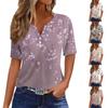 Женская повседневная футболка с v-образным вырезом и коротким рукавом с цветочным принтом и декоративными пуговицами, топ