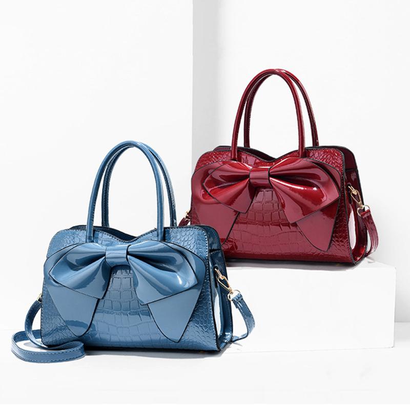 Модная сумочка с тиснением под крокодила, винтажная из ПУ кожи, с бантом, ручка, сумка через плечо KTY