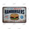 Tin Sign FastFood Pizza Hot Dog Hamburgers Ice Cream Fries Pop Corn Metal Vintage Plaque Metal Retro Plate Kitchen Wall Decor