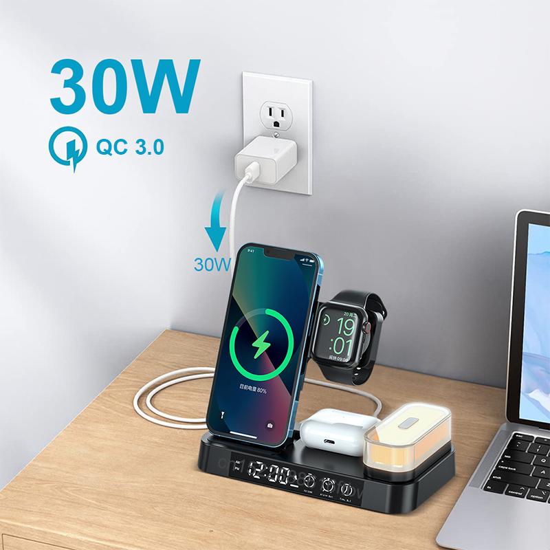 Беспроводные зарядные устройства для iPhone 15 Вт, подставка для беспроводного зарядного устройства 3 в 1 с лампой для Apple Watch, станция быстрой зарядки для iPhone 14 13 12 Pro Max