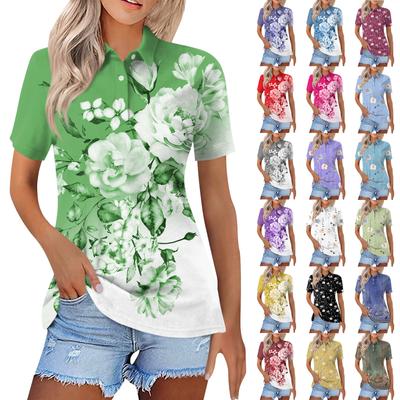Женская модная повседневная рубашка с отворотом и коротким рукавом с цветочным принтом, женские топы на пуговицах