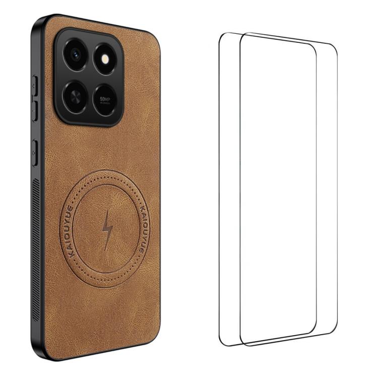 Nappa Texture Magnetic Phone Case with 2pcs Screen Films For Honor X5c 4G / X5c Plus 4G, Slim Anti-Slip Shockproof Cover
