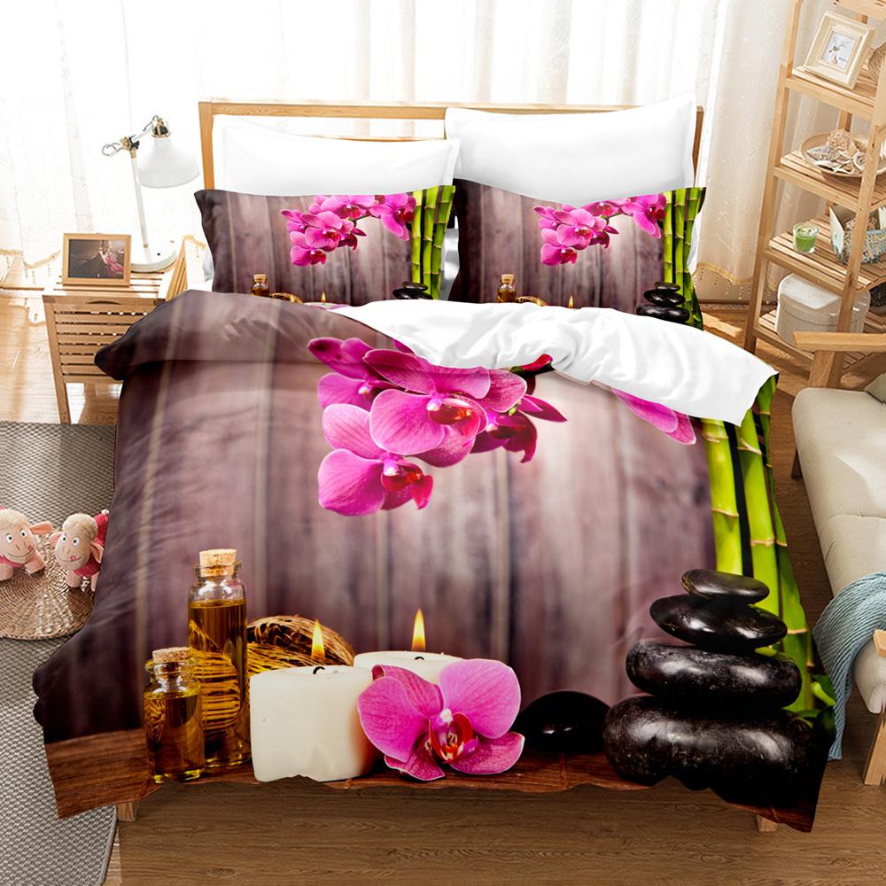 Purple Flowers Duvet Cover Set Polyester Comforter Cover King Queen Size Quilt Cover with Pillowcase for Girls Women Bedding Set