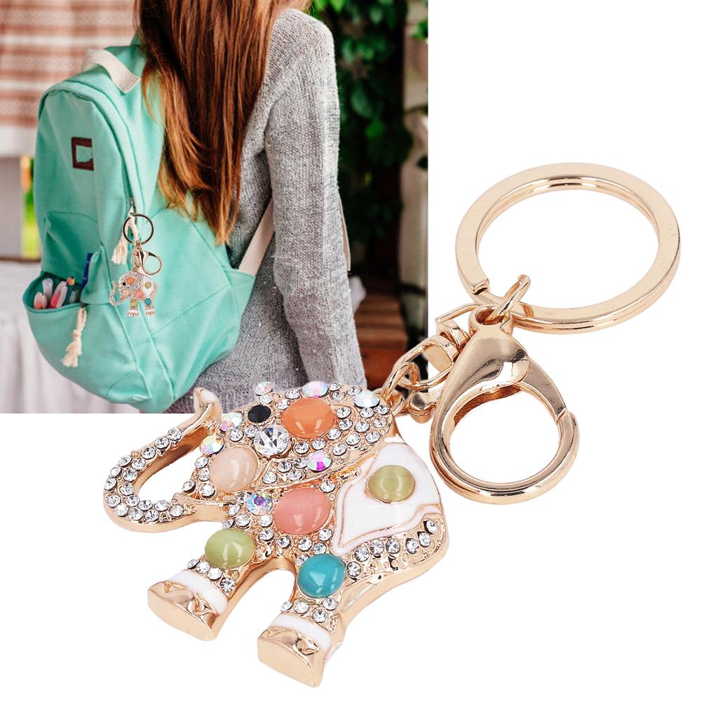 Zinc Alloy Elephant Shape Keychain with Rhinestone Beautiful Appearance Eco Friendly Fashionable Keychain
