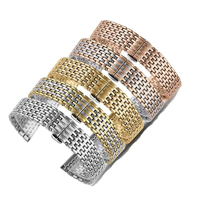 12/13/14/16/18/20/22mm Butterfly Buckle Watch Band Strap Stainless Steel Watchband Bracelet Women Men With Tool Pins Replace