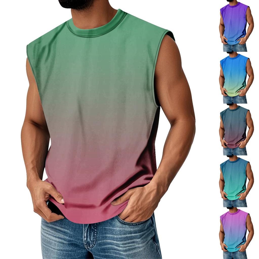 Мужская летняя футболка без рукавов с круглым вырезом и градиентным рисунком в спортивном повседневном стиле