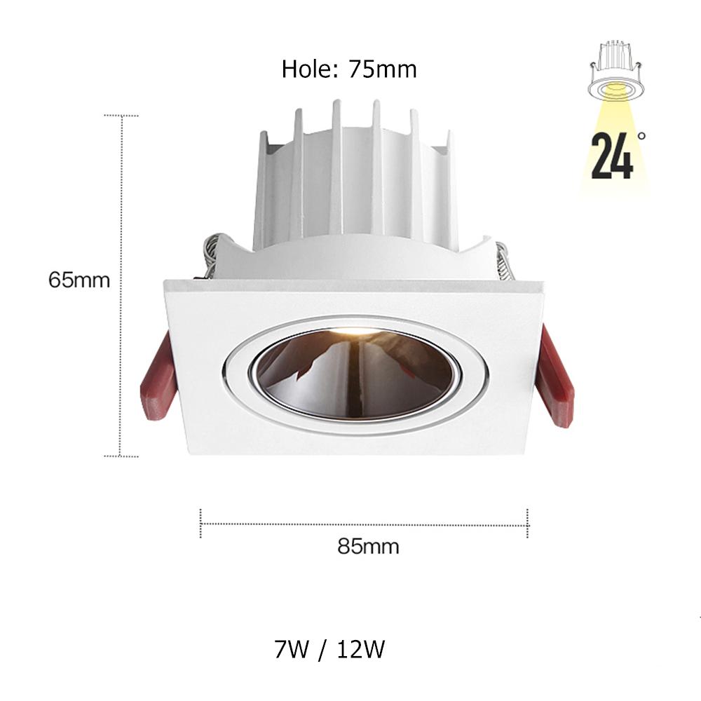LED Recessed Downlights Anti-glare Angle Adjustable 7W 12W AC85-265V Dimmable Ceiling Spotlight Indoor Bedroom Living Lighting