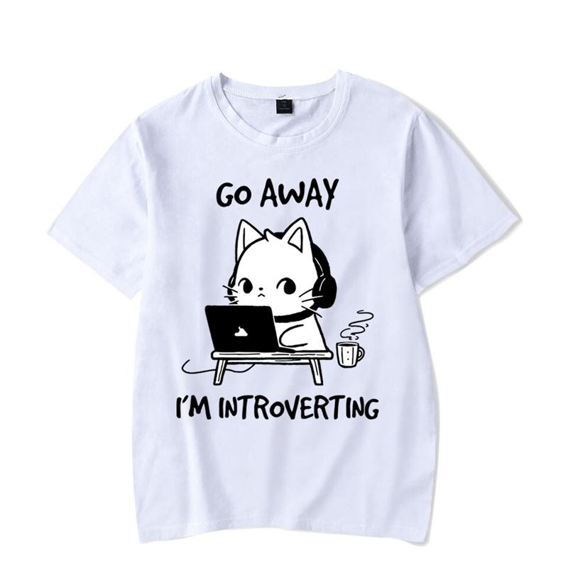Футболки с графикой Go Away I'm Introverting, футболка с забавным котом, геймером, игровая футболка, топы, модные футболки в стиле Харадзюку, женские и мужские футболки