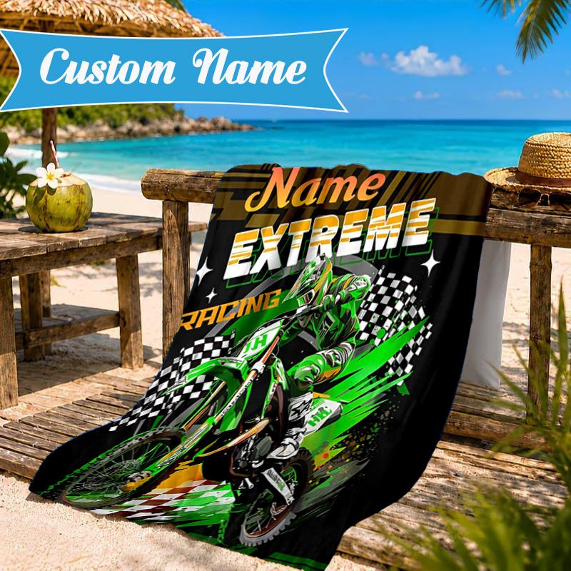 Custom Name Cartoon off-road vehicle fire truck Beach Towel Microfiber Beach Towel, Lightweight and Quick-Dry, for Summer Travel, Swimming Pool Gift
