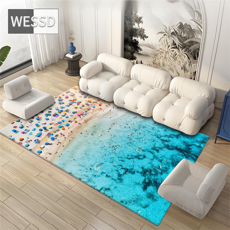 Пляжный коврик для гостиной с морскими волнами, 3D напольный коврик с пейзажным принтом, фланелевая губка, большой коврик для ванной комнаты, декоративный ковер для спальни, мягкий