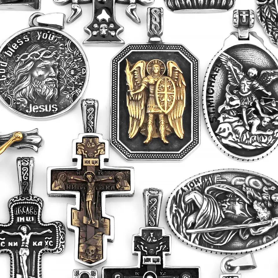 Нержавеющая сталь Крест Иисуса Подвеска Viking Ожерелье Мужское Щит Убийца Драконов Амулет Подвеска Святой Николай Молодежные Украшения