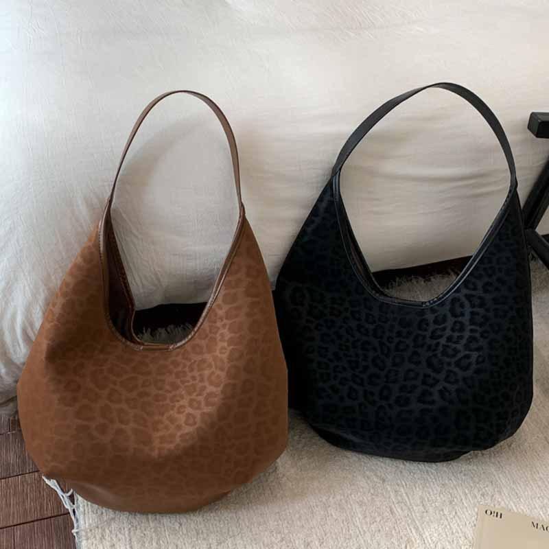 Fashion Retro Leopard Print Bag Women's New Casual Large-capacity Shoulder Underarm Bag Casual Commuting Popular Tote Bag
