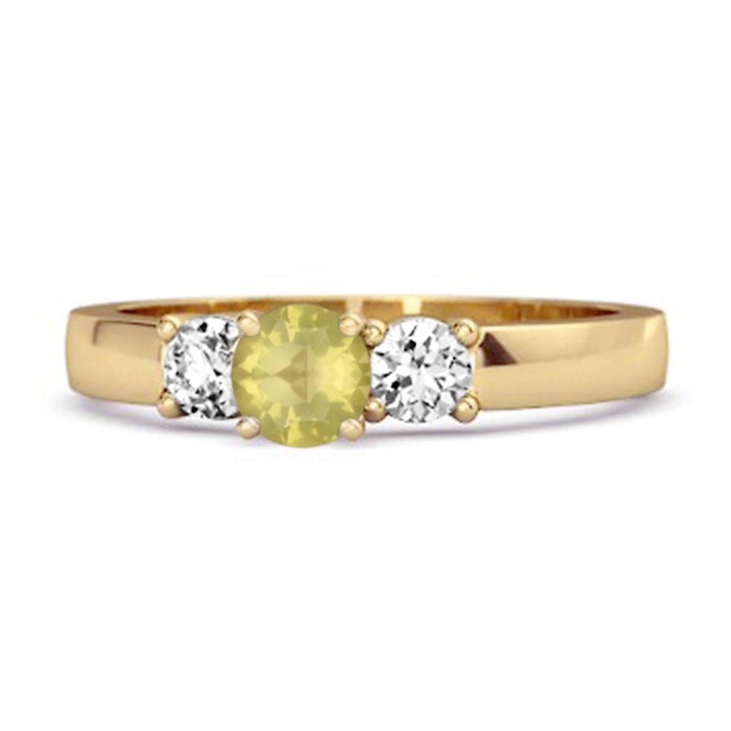 Lemon Quartz Elegant Three Stone Ring - 925 Sterling Silver Gold Vermeil