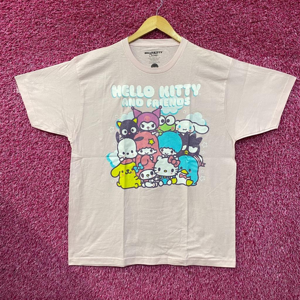 Hello Kitty and Friends Group Graphic Glitter Pink 100% Cotton T-shirt Mens Tees Top