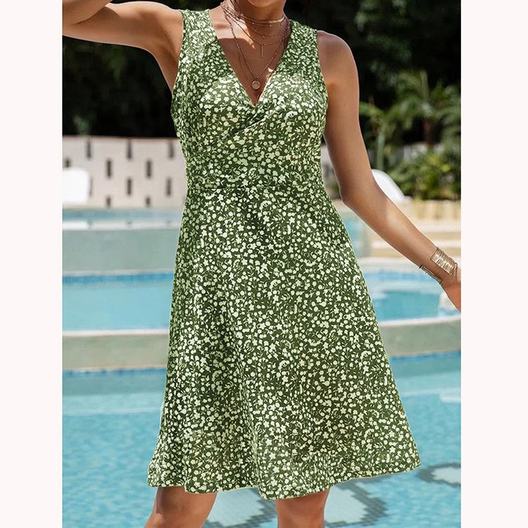 Повседневное платье-жилет с v-образным вырезом и цветочным принтом, женское пляжное летнее богемное платье с принтом, женское