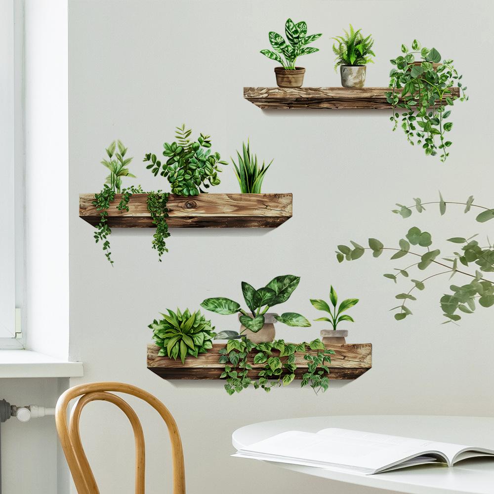 3Pcs/Set Creative Wall Stickers Potted Plant Decals Self-adhesive Removable Wall Mural DIY Wall Art Home Decoration Accessories