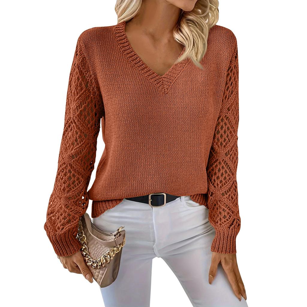 Women's Fashion Casual V-Neck Long Sleeve Loose Personalized Solid Color Sweater