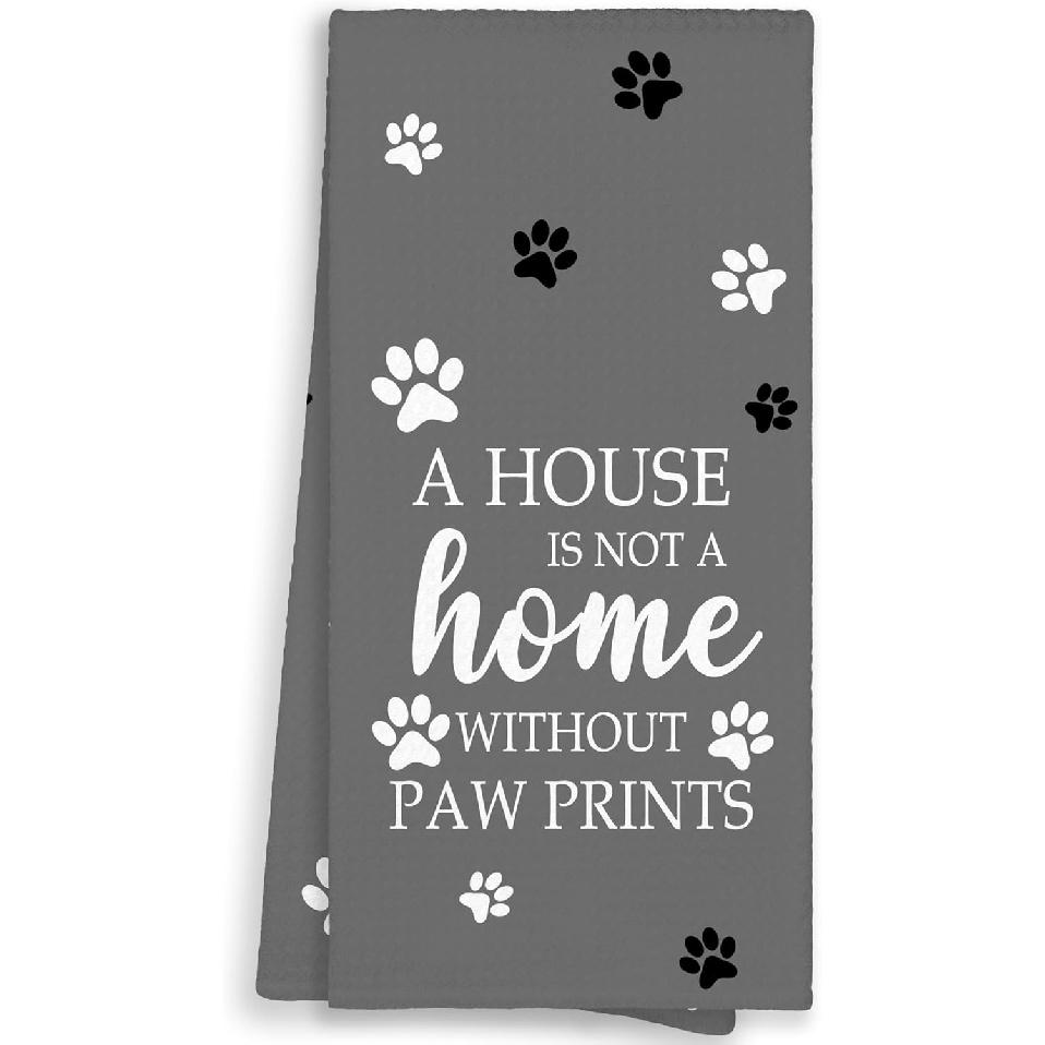 Black Paw Farmhouse Kitchen Towels Decor Gifts for Women Pet Lovers, A House is Not A Home Without Paw Prints Decorative Bathroom Towels, Funny Dish