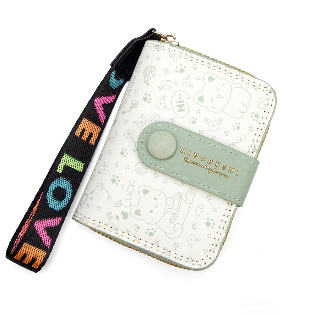 2025 Японский Милый Котенок Женский Короткий Кошелек и Держатель для Студенческой Карты Кошелек на Молнии для Монет