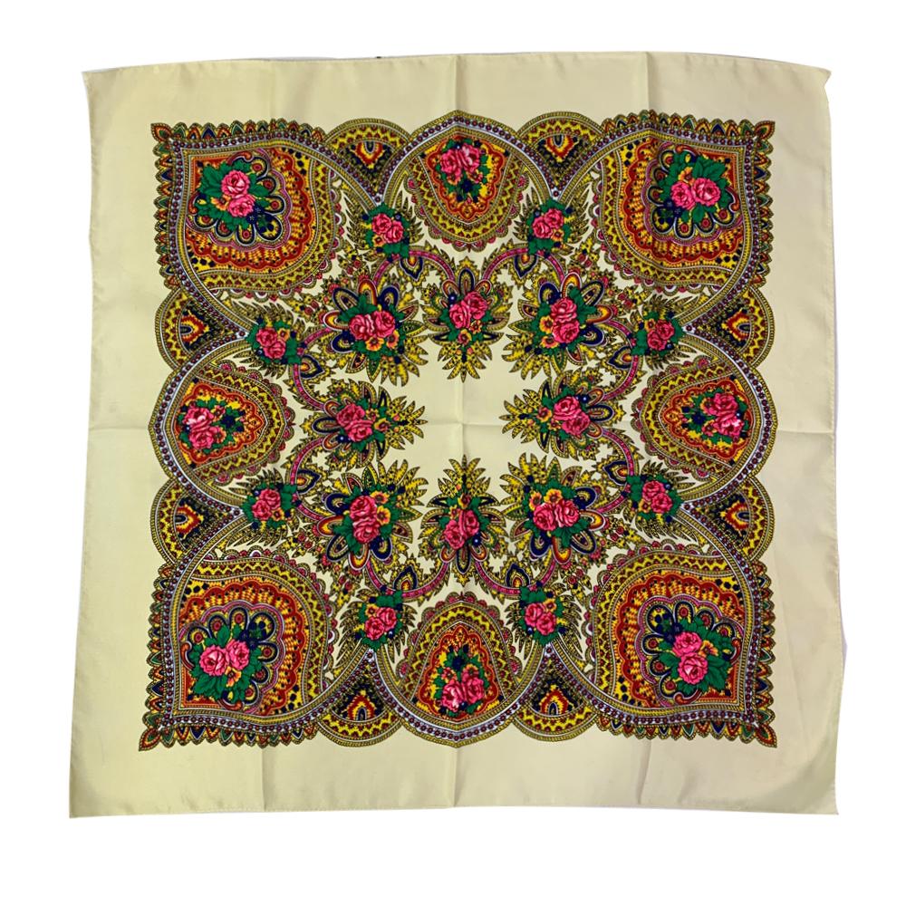 70*70см Русский квадратный платок Женский Роскошный с цветочным принтом Бандана Шаль Женская Повязка на голову Платки Бабушкин платок