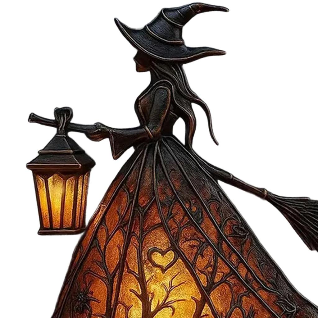 Хэллоуинская лампа ведьмы, Готический жуткий декор ведьмы с фонарем, Уникальная настольная лампа-фигурка для украшения, Стоящий ночник для домашней вечеринки