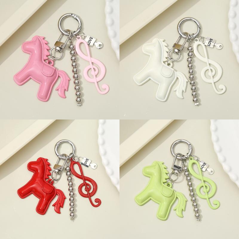 Cute Colorful Pony Musical Note Bead Pendant Keychain Creative Horses Baked Paint Alloy Backpack Decoration Pendant Accessories