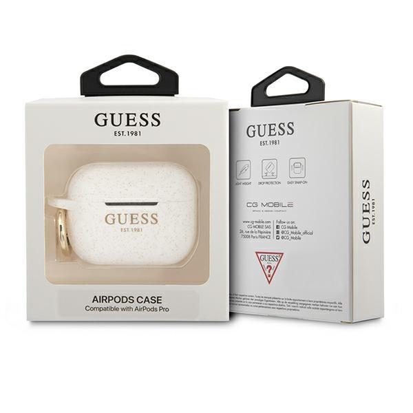 Guess Guapsggeh Airpods Pro Coverbiały/White Silicone Glitter