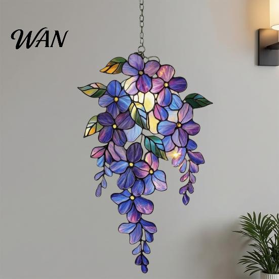 Clear Pattern Suncatcher Wisteria Suncatcher, Acrylic Hanging Flower Branch Ornament, Stained Glass Style Floral Window Decoration Decor for