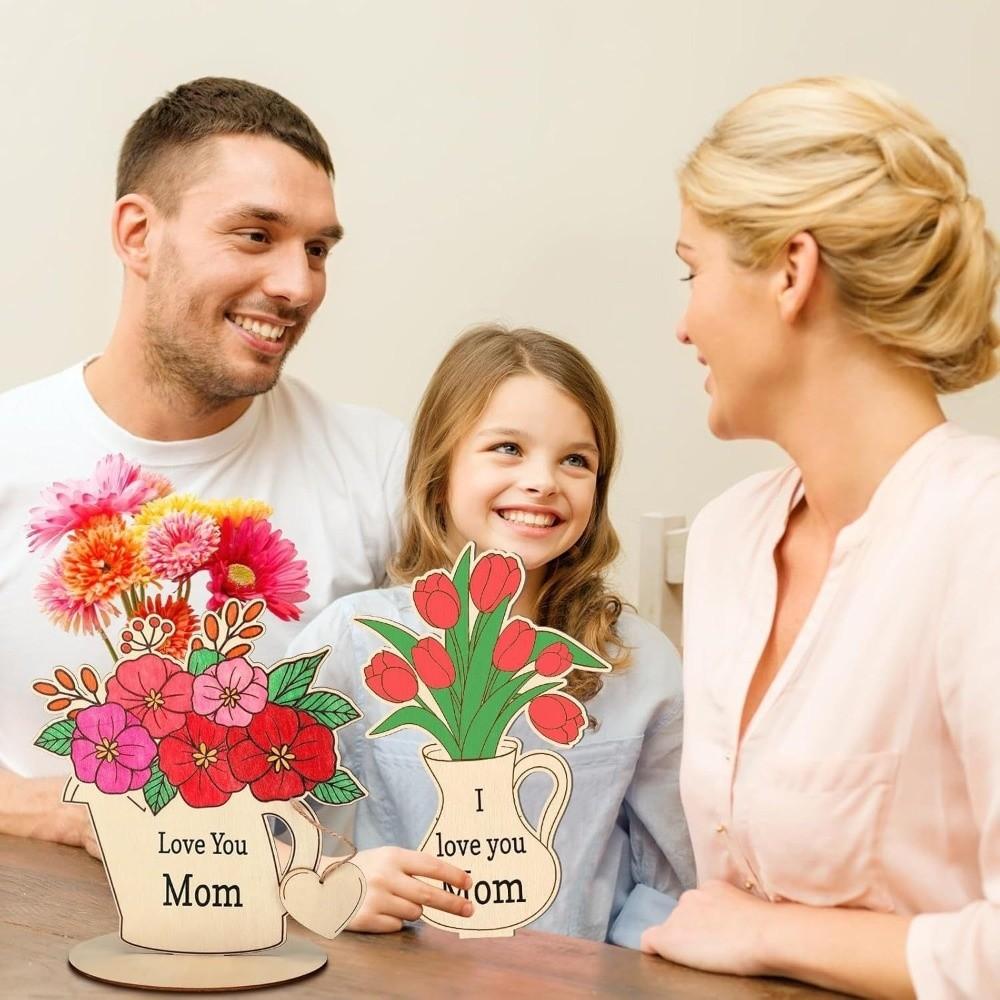 DIY Wooden Flower Ornament Funny Creative Flower Painting Crafts Decoration Wooden Rose Tulip Chips Gifts Supplies