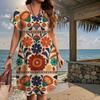 Летняя мода Женское платье с V-образным вырезом и коротким рукавом в стиле ретро с принтом Сексуальное короткое платье-юбка