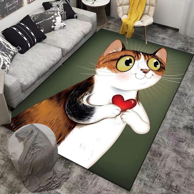 Cute Cartoon Cat Holding Red Heart Pattern Carpet for Bedroom Decor Suitable for use as an anti-slip for living room bedroom sofas