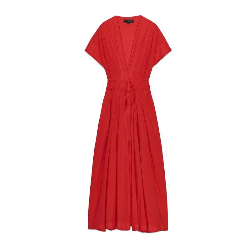 Summer New Product Women's Clothes Cotton Blend V Neck Short Sleeve Pleated Trim Midi Skirt Dress 2965260 2965278