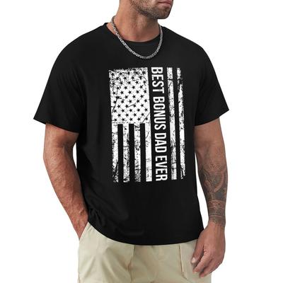 Unisexs Step Dad Best Bonus Dad Ever For Stepdad American Flag Tshirt Plus Size Basic Cotton Tshirt
