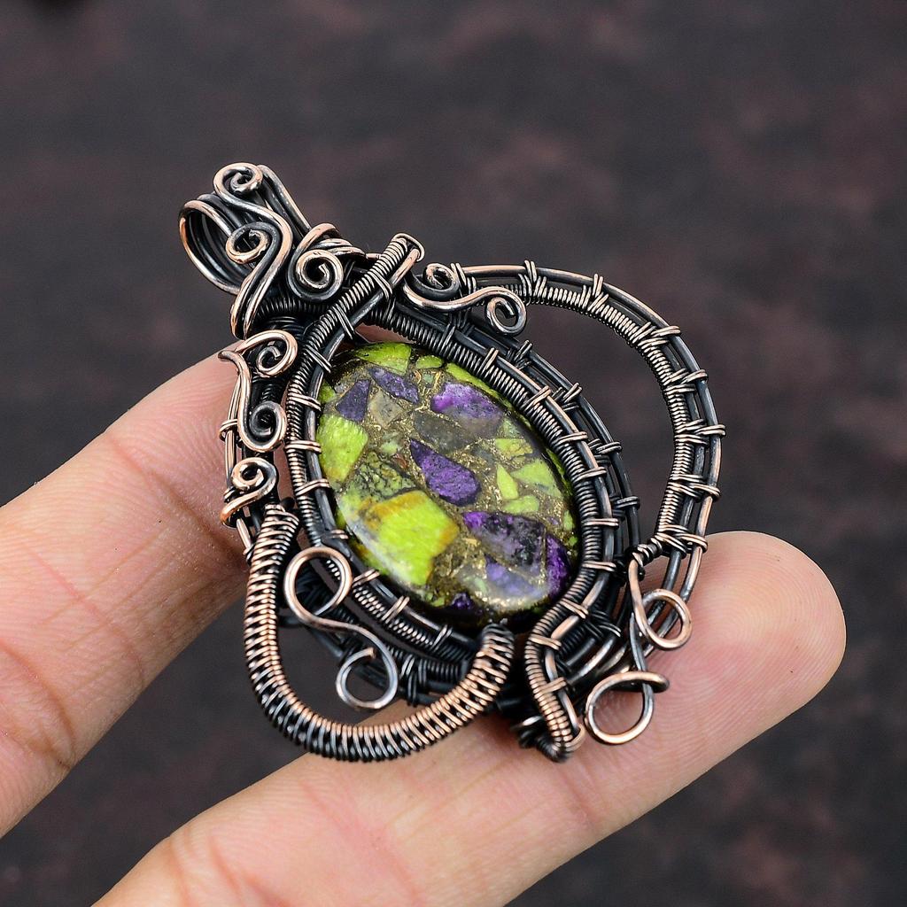 Медный кулон Stichtite, медная проволочная обертка, подвеска из настоящего драгоценного камня, проволочная обертка, ювелирные изделия ручной работы, медные украшения для подарка