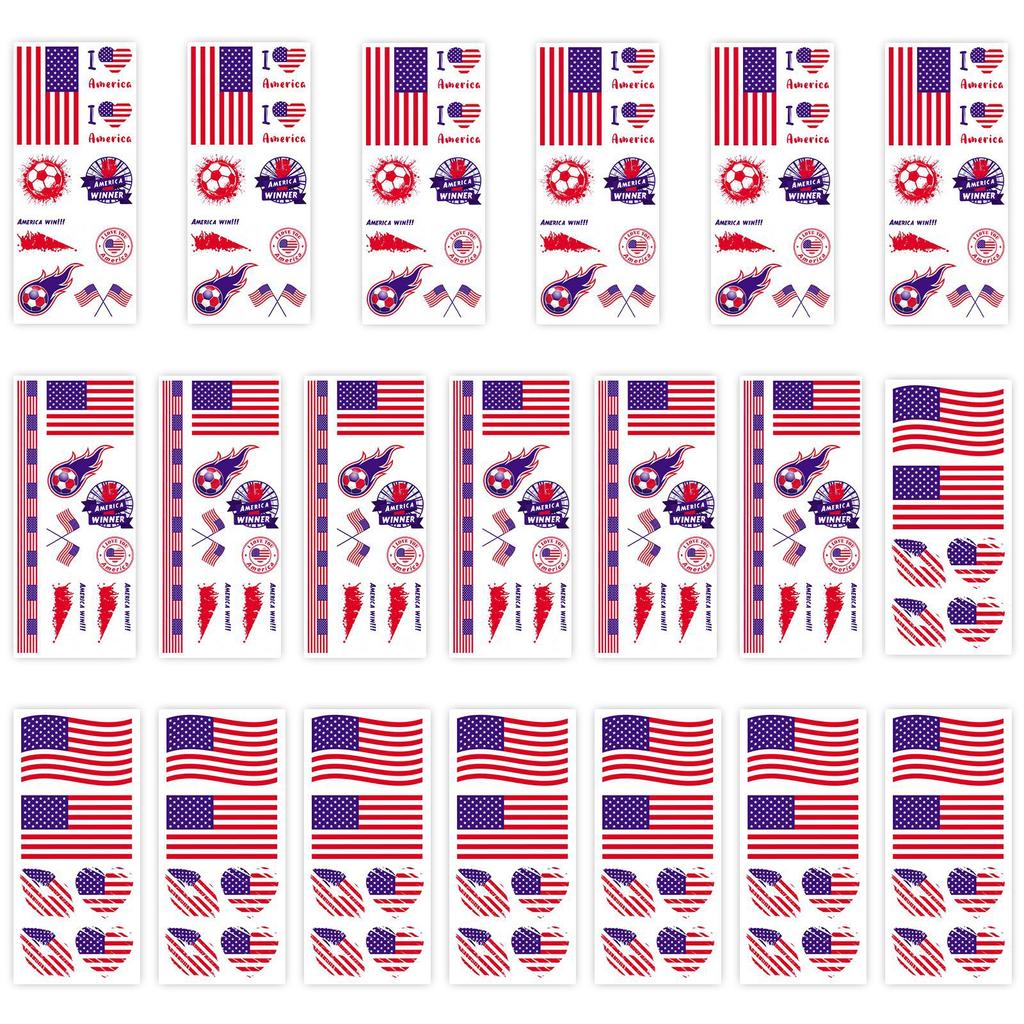 26pcs 2026 Temporary Tattoos National Flag Stickers Fans Waterproof Fake Tattoo American Flag Windmill Celebration Supplies