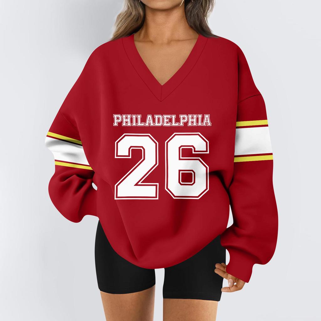 Women's Loose And Comfortable Letter V-neck Sportswear Long-sleeved Sweatshirt Daily Matching Clothes