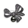 Retro Bow Brooch Rhinestone Black Faux Pearl Flower Brooch Pin Bow Lapel Pin Women Outfit Accessory for Sweaters Hats Coats