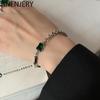 Green Square Zircon Thick Thain Bracelet Female Vintage Handmade Thai Silver Jewelry
