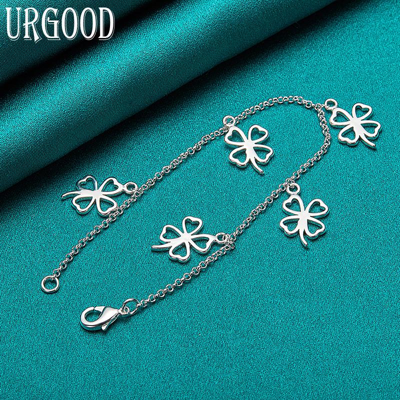 Браслет из стерлингового серебра 925 пробы с четырьмя листьями и травой, свадебный подарок, очаровательные ювелирные изделия