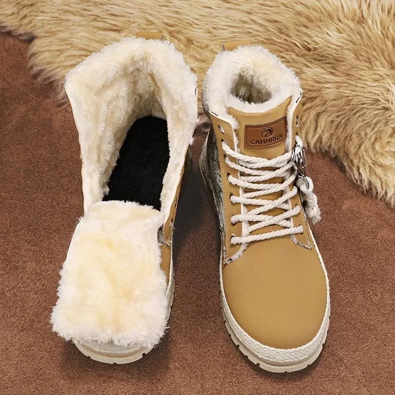 39-44 осень-зима Новые плюшевые теплые толстые кожаные туфли с принтом для мужчин в стиле ретро, высокие кроссовки для походов, зимние ботинки