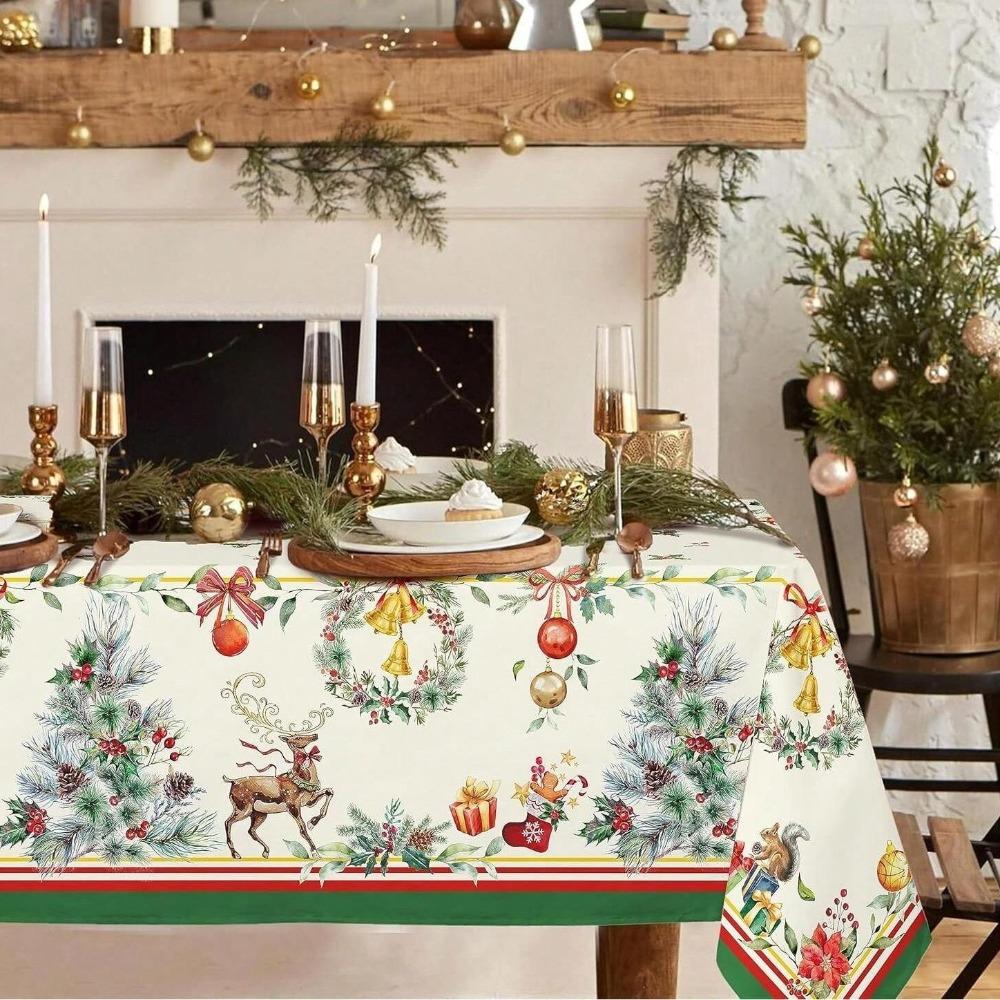 Водонепроницаемая Рождественская Красная Прямоугольная Скатерть Премиум Декоративная Накидка на Обеденный Стол Праздничный Декор