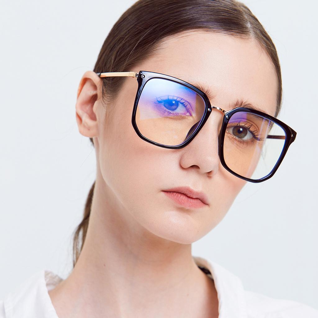 9097 Квадратные очки полуметаллической оправы большого размера для женщин, Ретро тренд плоских линз