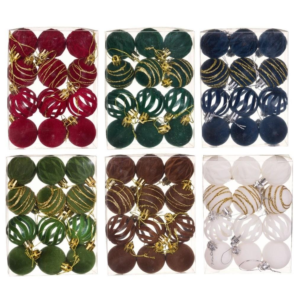 12Pcs/Box Velvet Christmas Hanging Balls 4CM Plastic Christmas Flocked Ball Set DIY Crafts Painted Christmas Tree Ornament