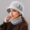 Elegant Winter Beanie For Women - Cozy Knit With Floral Accent, Perfect For Middle-Aged & Elderly, Stretch Fit, Hand Washable