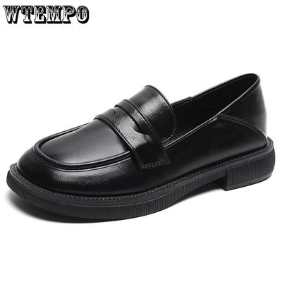 Черные британские маленькие кожаные туфли, женские лоферы без шнуровки на массивном каблуке, туфли на толстом каблуке, женская обувь с круглым носком, две носки