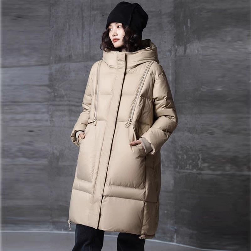 Женская зимняя куртка на утином пуху с капюшоном, осеннее толстое теплое пуховое пальто, ветровка, А-образный силуэт, женские модные парки