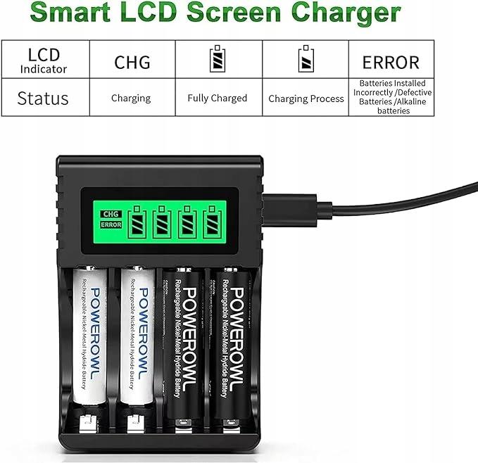 Powerowl Pro Aa Aaa Battery Charger, Hd Lcd Display