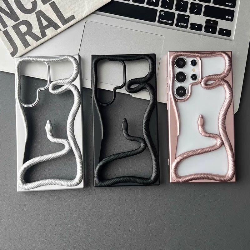 3D Змеиное покрытие Мягкий силиконовый чехол для телефона для Samsung S25 Ultra и других - Ударопрочный, Полый дизайн в нескольких цветах