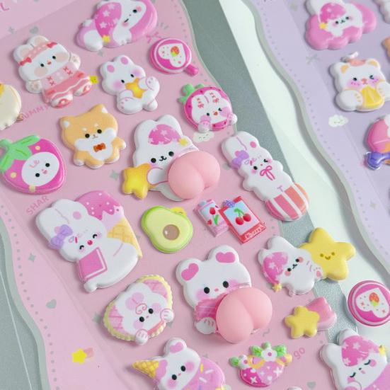 Милые 3D Пухлые Наклейки Каваи 3D Пузырчатые Поролоновые Наклейки Пухлые Сквиши Наклейки с Мишками и Зайчиками для Чехла Телефона Блокнота Скрапбуков DIY Поделок