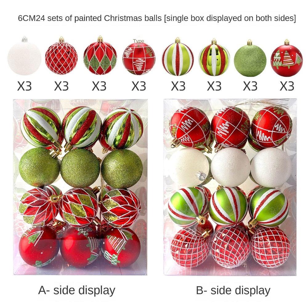 24Pcs/Box Plastic Christmas Colored Balls Electroplated Christmas Tree Hanging Pendant for Home